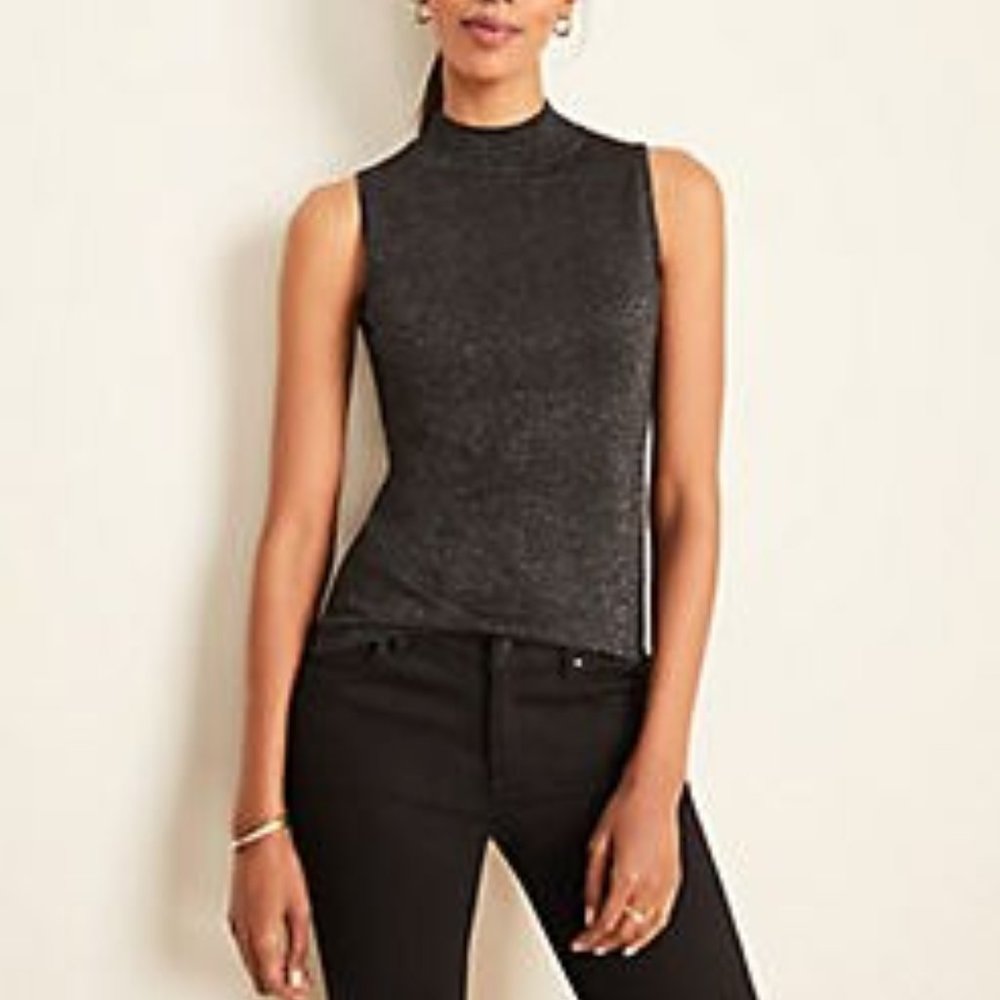 Ann Taylor Shimmer Mock Neck Knit Shell 525885